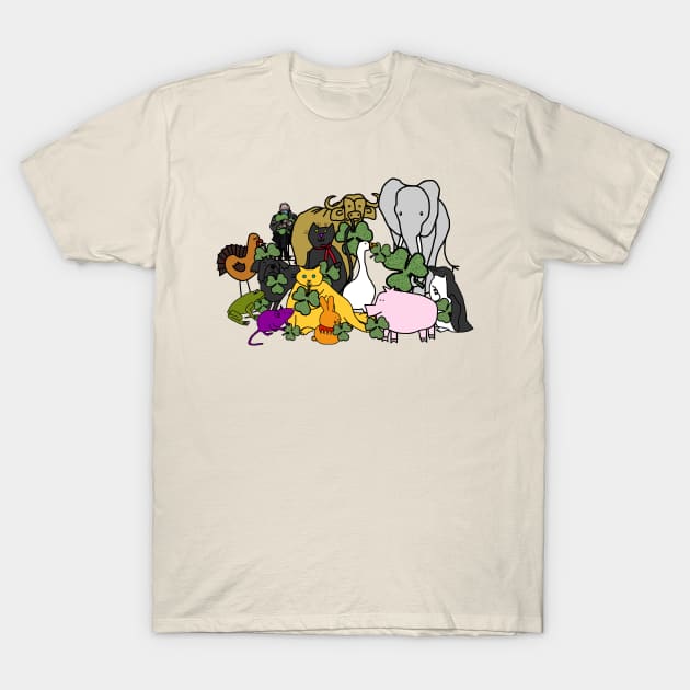 St Patricks Day Animals with Shamrocks and Hidden Bernie Sanders T-Shirt by ellenhenryart